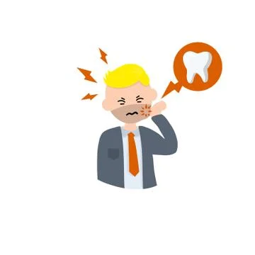 Man with caries. Bubble with Tooth decay icon. Pain in cheek. Stock Illustration