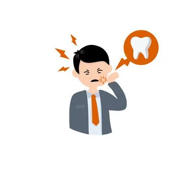 Man with caries. Bubble with Tooth decay icon. Pain in cheek. Stock Illustration