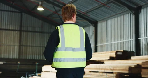 Man, carpenter or inspection with checklist in warehouse for wood production, Stock Footage 341402002