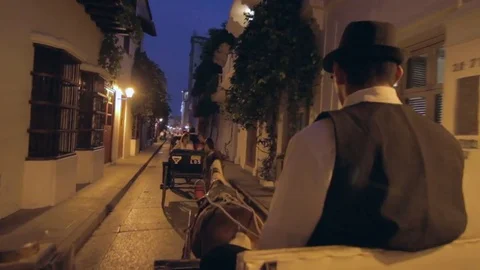 Man on carriage pulled by horses through the city 動画素材 75166882