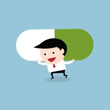 Man carry a big pill, flat design Stock Illustration