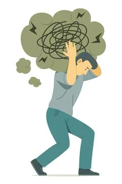 Man Carry Big Thinking Bubble Symbol of Confusion on Shoulder イラスト素材