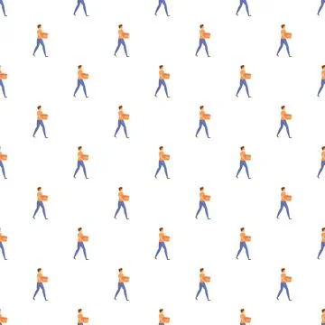 Man carrying a basket seamless repeating pattern Illustrazione stock