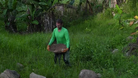 A man carrying a big stone Stock Footage 331423708