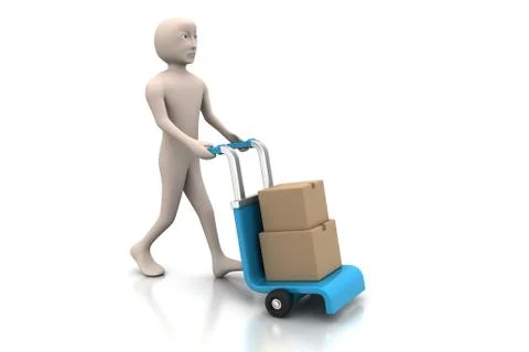 .man carrying boxes with a trolley Free Stock Illustration