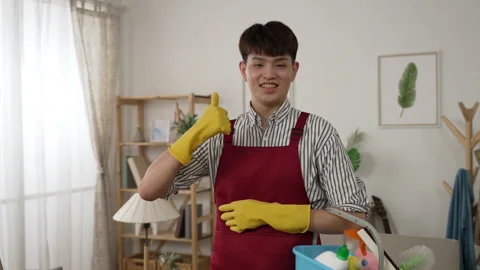 Man carrying bucket of sanitary tools Video stock 247747962
