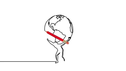 Man Carrying Globe One Stroke Animation Drawn With Pencil Stock Footage 113904985