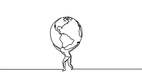Man Carrying Globe One Stroke Animation Stock Footage 113904988