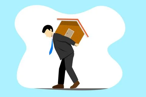 Man carrying a house, concept vector about loan debt Stock Illustration