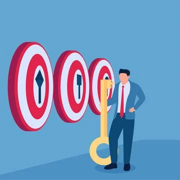 Man carrying key selects targets in a row, illustration of selected targets. Stock Illustration