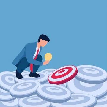 Man carrying lamp selecting suitable target, illustration of target selection Stock Illustration
