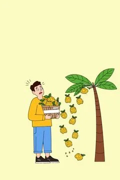 Man Carrying Lemon Tree and Full Basket Illustration