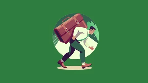 A man carrying suitcase on his back and briefcase isolated on green screen Stock-Footage 336855498