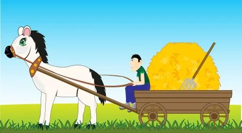 Man on with cart carries to stack network Stock Illustration