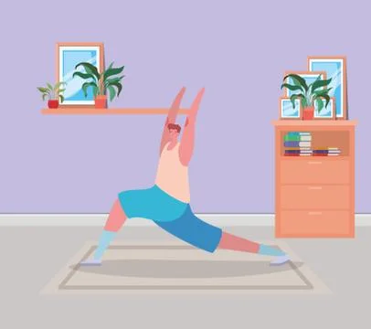 Man cartoon doing exercise at home vector design Illustrazione stock