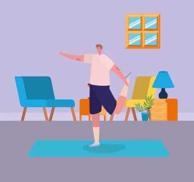Man cartoon doing exercise at home vector design 스톡 일러스트