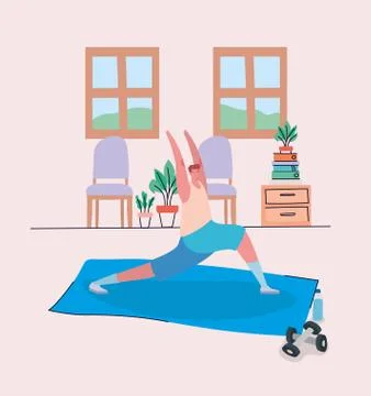 Man cartoon doing exercise at home vector design Stock Illustration