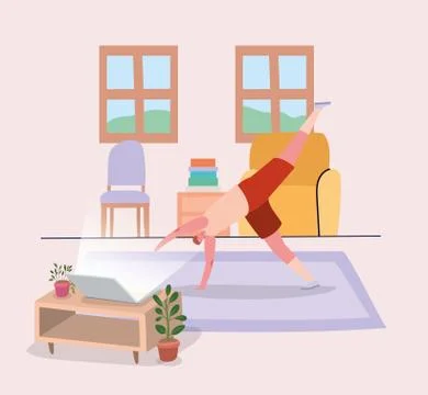 Man cartoon doing exercise at home vector design Stock Illustration