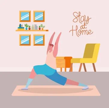 Man cartoon doing exercise at home vector design Stock Illustration