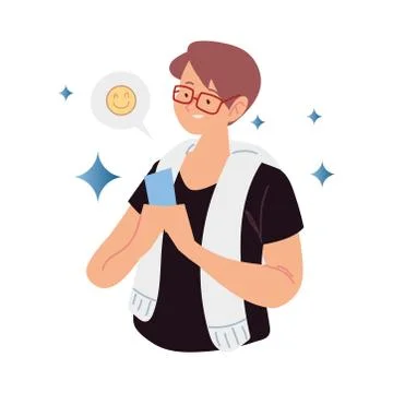 Man cartoon using smartphone over white background Stock Illustration