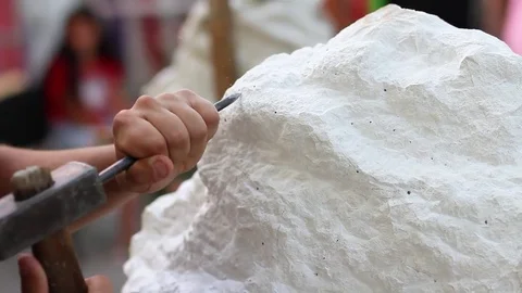 Man carving stone statue Stock Footage 82838030