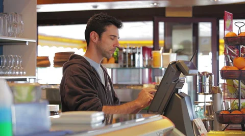 Man at cash register  Stock Footage 35408262