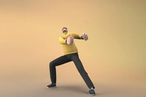 Man in casual clothes making gestures while pushing or pulling. 3D renderin.. 库存插图