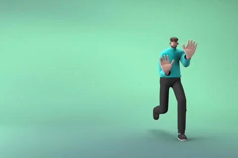 Man in casual clothes making gestures while pushing or pulling. 3D renderin.. Stock Illustration