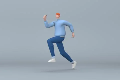 Man in casual clothes making gestures while pushing or running. 3D renderin.. 스톡 일러스트
