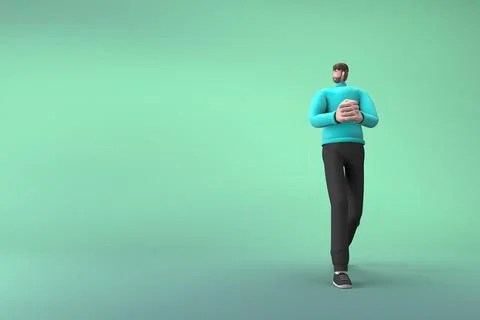 Man in casual clothes making gestures while pushing or pulling. 3D renderin.. Illustration