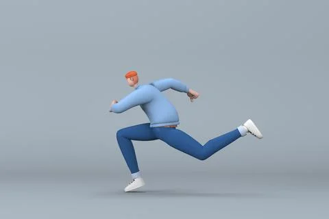 Man in casual clothes making gestures while pushing or running. 3D renderin.. Illustration