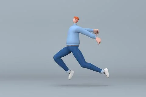 Man in casual clothes making gestures while pushing or running. 3D renderin.. 스톡 일러스트