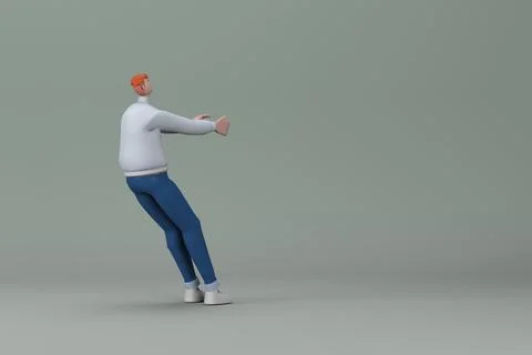 Man in casual clothes making gestures while pushing or pulling. 3D renderin.. 스톡 일러스트