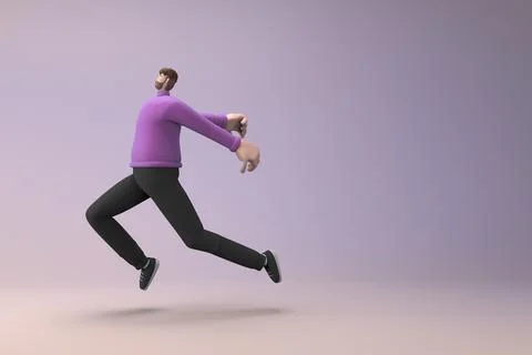 Man in casual clothes making gestures while pushing or running. 3D renderin.. Illustration