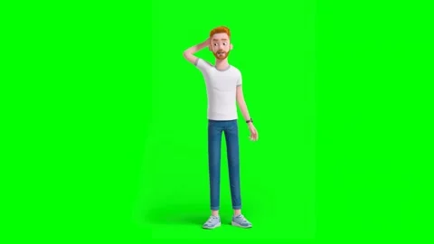 Man in Casual Clothes Scratching Head in Confusion on Green Background Stock Footage 329967522