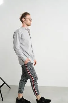 Man in casual clothes in Studio 스톡 사진