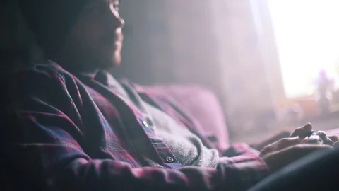 Man Casually Playing Video Games at Home - Close up Stock Footage 78202133