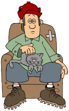 Man with a cat on his lap Stock Illustration