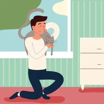 Man with a cat Stock Illustration