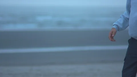 Man Catching a Baseball on the Oregon Coast Stock Footage 96010553