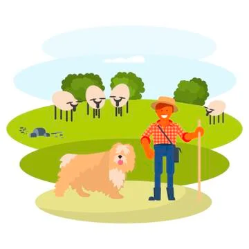 Man cattleman with Shepherd dog Stock Illustration