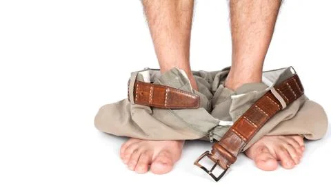 Man caught with pants down Stock Photos