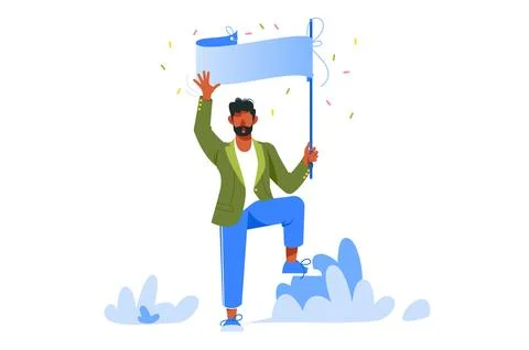 Man Celebrating with Banner Stock Illustration