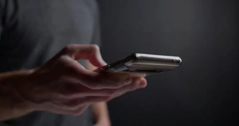 Man on Cell Mobile Smart Phone Texting Typing Scrolling Social Media Stock Footage 295513552