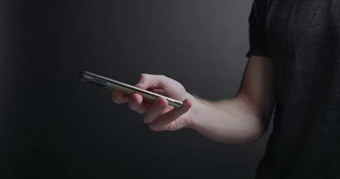 Man on Cell Mobile Smart Phone Texting Typing Scrolling Social Media Stock Footage 295514078