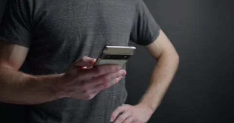 Man on Cell Mobile Smart Phone Texting Typing Scrolling Social Media Stock Footage 295514184