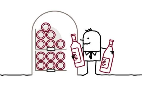 Man in cellar &amp; bottles of wine Stock Illustration