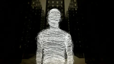 Man in the center of the city - rotoscoping technique (with animated frame) Stock Footage