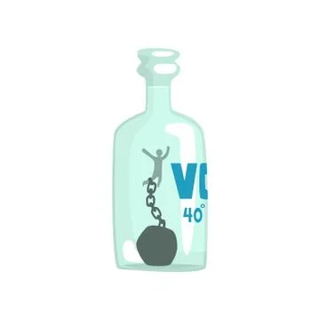 Man chained and shackled sinking in a giant bottle of alcohol, bad habit Stock Illustration