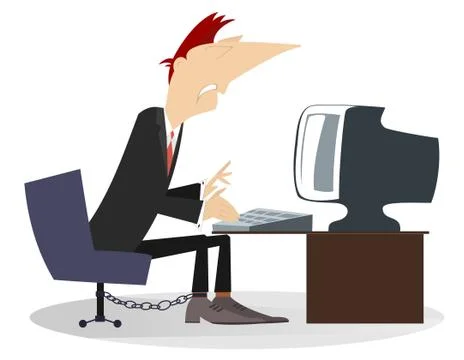 Man chained to his work place Stock Illustration